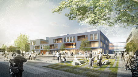 Visualisering af Life Science & Bioengineering bygning 202 set fra Kemitorvet